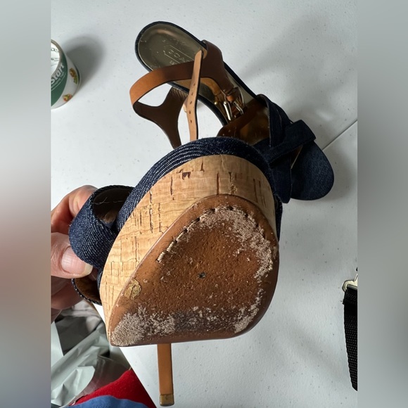 COACH DANI High Heels, Platform Open-Toe, Denim & Leather 9B - Picture 6 of 15